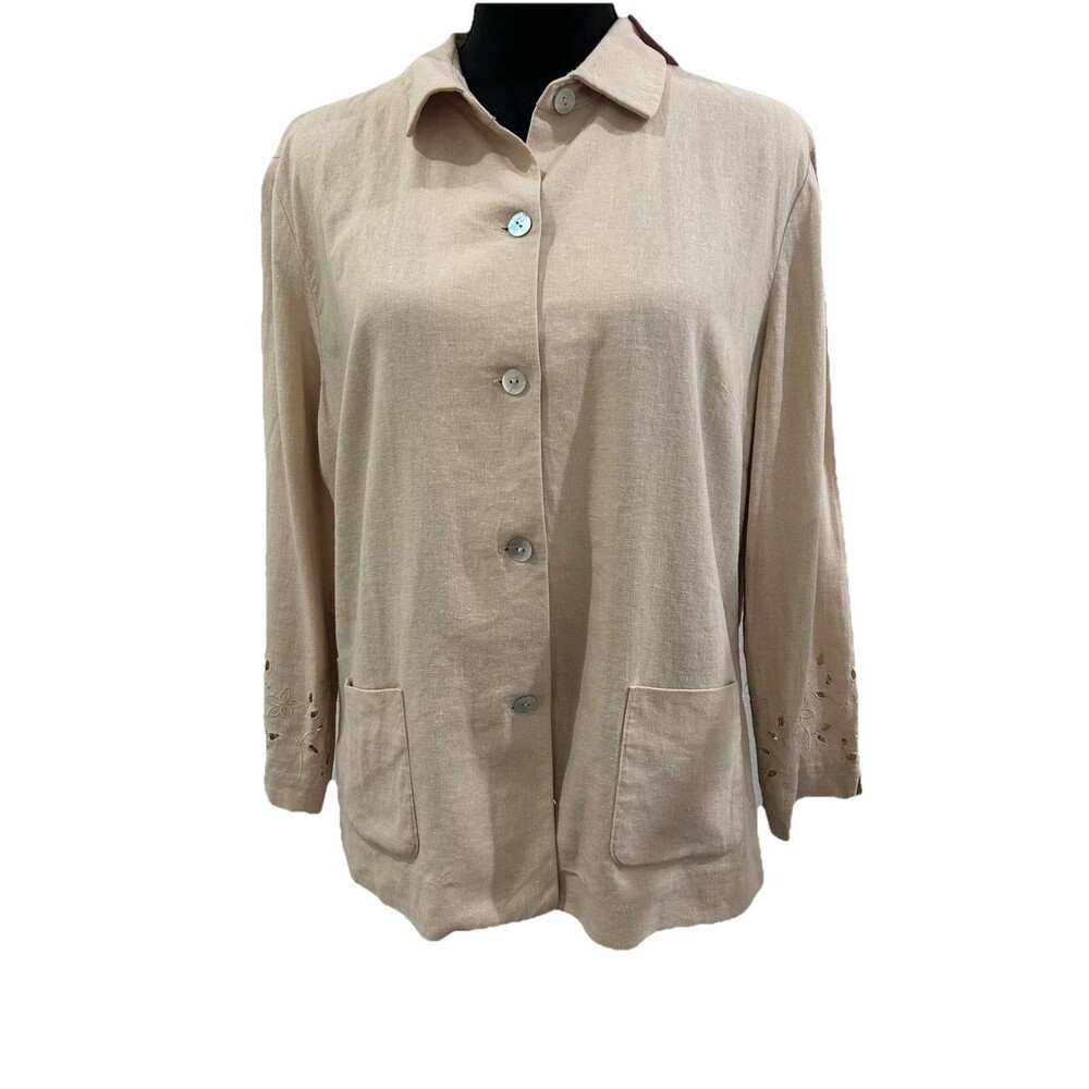 Laura Scott Womens Size 16 Tan Button Up Shirt /Jacket Linen Blend NWT